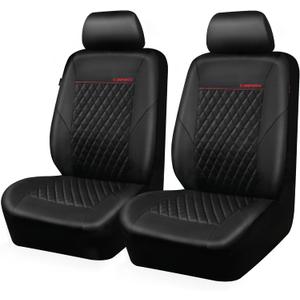 CAR PASS Quilting Leather Seat Cover Two Front Seats Only, Universal Fit Automotive Front Seat Covers Waterproof Deluxe PU Premium Vinyl Luxury for Cars Sedan Van SUV Airbag Compatible 2 Pieces,Black