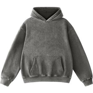 FAIABLE Mens Hoodies Oversized Unisex Acid Wash Hoodie Heavyweight Fleece Vintage Cotton Sweatshirt Men Women Streetwear (Grey) XL