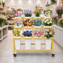 PROLEE Flower Display Stand with 12 Buckets, 3 Layers Flower Cart , Metal Flower Stand with Wheels, Moving Florist Bouquet Shelf, Gold