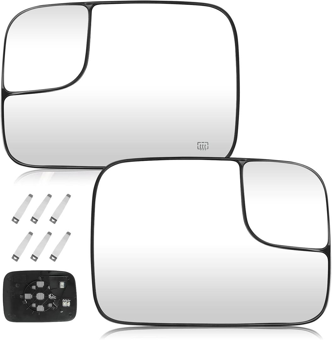 Youxmoto Driver Left and Passenger Right Side Heated Mirror Glass, 2005-2009 Fit for Dodge Ram 1500 2500 3500, Convex Side View Mirror With Rear Holder, Fit for 5161011AA 5161010AA
