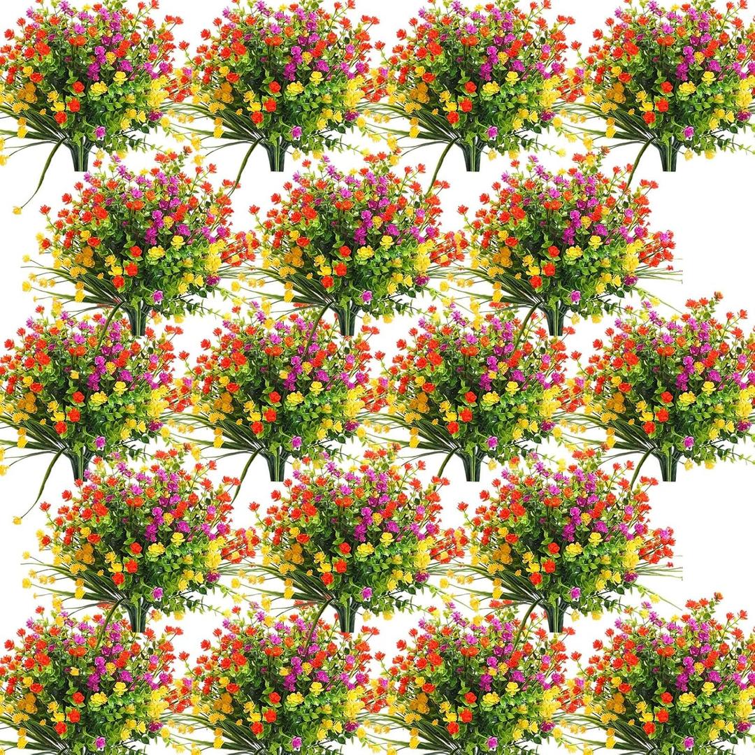 WILLBOND 48 Bundles Artificial Flowers Outdoor,UV Resistant Faux Plastic Plants Greenery Shrubs Flower Bulk for Hanging Planter Porch Window Home Wedding Spring Summer Decor (Bright Color)