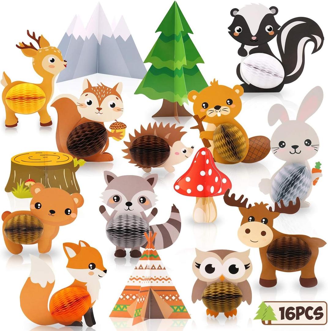 Distaratie 16 Pack Woodland Baby Shower Decorations, Woodland Animals Table Centerpieces, Jungle Theme Baby Shower Party Supplies for Boys Girls, Forest Animal Birthday Table Decor