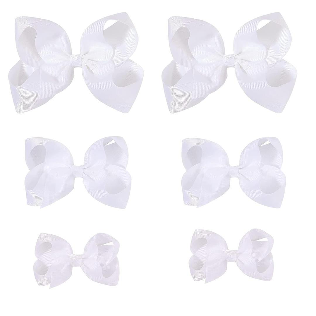 White Bows for Girls,6PCS Hand-made Grosgrain Ribbon Hair Bows Alligator Clips Hair Accessories for Little Teen Toddler Girls Kids (White)