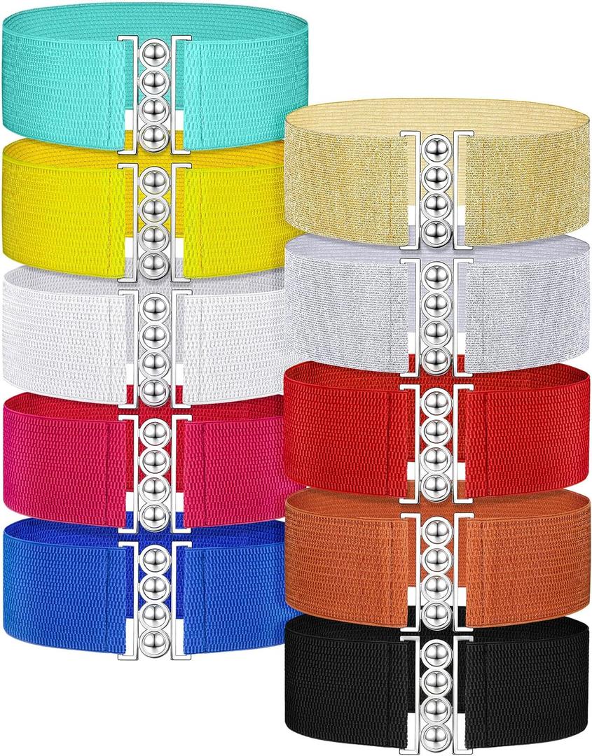 SATINIOR 10 Pieces Wide Elastic Women Stretchy Belt Elastic Vintage Waist Buckle Belt Cinch for Women