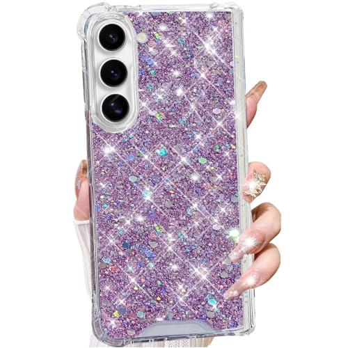 Changjia for Samsung Galaxy Z Fold 7 Glitter Case, Cute Bling Sparkle Shiny Sequin Stars Four Corner Soft TPU Silicone Shockproof Women Girls Slim Protective Phone Case for Galaxy Z Fold 7 5G (Purple)