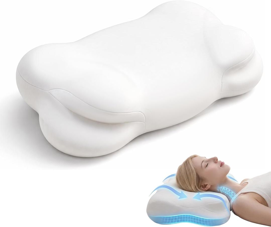 New 2.0 Cloud Pillow, Ergonomic Memory Foam Pillow, Adjustable Cervical Neck Support Pillow with Breathable Pillowcase for Side Back Stomach Sleepers