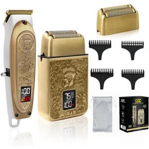 GEC Professional Men's Electric Razor & Barber Kit - Cordless Foil Shaver, Titanium T-Blades, 3-in-1 Multifunctional Trimmer for Beard, Hair, & Body Grooming  Travel-Friendly with Built-in Battery