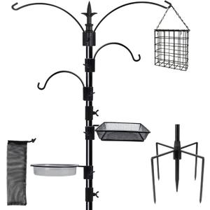 yosager Premium Bird Feeding Station Kit, 90" x 23" Birds Feeder Pole, Planter Hanger, Multi Feeder Hanging Kit with Metal Suet and Bath for Bird Watching, Attracting Wild Birds (90 Inch)