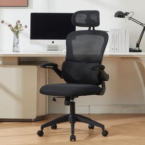 Vigosit Ergonomic Mesh Office Chair, 400 lbs Capacity, High Back Desk Chair with Adjustable Lumbar Support, 3D Headrest, Flip-Up Armrests, and PU Wheels for Long Workdays and Home Office (Black)