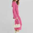 ANRABESS Women Long Sleeve Sweater Dress Crewneck Bodycon Stretch Slim Fit Ribbed Knit Midi Dresses 2025 Fall Trendy Outfits Hot Pink X-Large (Pink, XL)