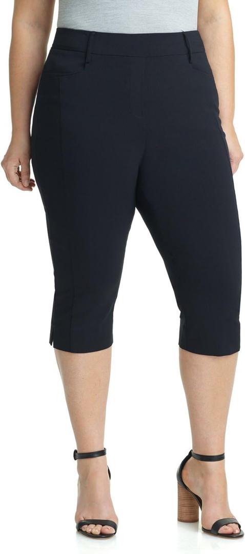 Rekucci Curvy Woman Ease into Comfort Plus Size Capri w/Tummy Control (Black, S)