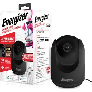 Energizer Smart 2K Indoor Pan & Tilt Wired Camera, Motion Tracking, Two-Way Audio, Night Vision, Instant Notifications, Recording, App, Hub-Free Wi-Fi Connection, Compatible with Alexa & Google Home