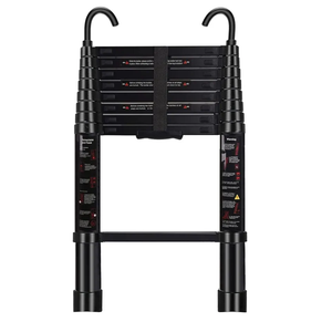 Telescoping Ladder 8.5 FT - Aluminum Telescopic Ladder with Hooks - Folding Extension Ladders for Home Work Loft Roof Attic RV Ladder with EN131 Certification - 330lbs Max Capacity (Black)
