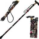 Collapsible Walking Stick, Lightweight Cane for Men & Women, Adjustable Cascade Mountain Tech Trekking Poles, Balance Canes, Folding Walking Sticks for Hiking, Gear, Gifts for Seniors (Flower black)