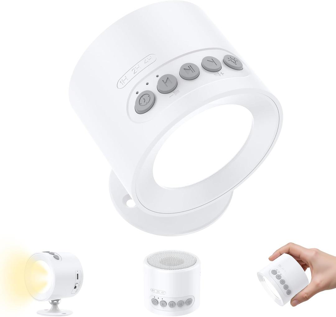 Wall Mounted Light White Noise Sound Machine for Noise Canceling- 30 Soothing Sounds, Motion Sensor & Timers, Sleep Baby Soother, Night Light, 2200mAh Rechargeable Wall Sconce Lamp for Bedroom Nursery (7.75*7.75*10cm)