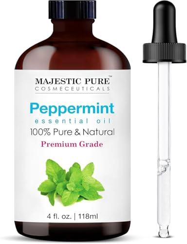 Majestic Pure Essential Oil with Glass Dropper - 100% Pure and Natural - Essential Oils for Diffuser, Aromatherapy, Soap and Candle Making, Peppermint Essential Oil, Peppermint Oil, 4 Fl Oz Pack of 2