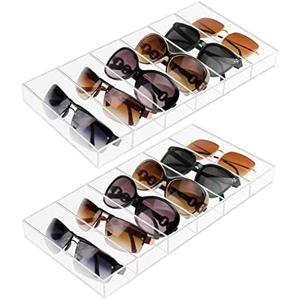 Weiai Acrylic Sunglass Organizer, Eyeglass Case Storage with 6 Slots for Multiple Glasses - 2 Pack, Clear