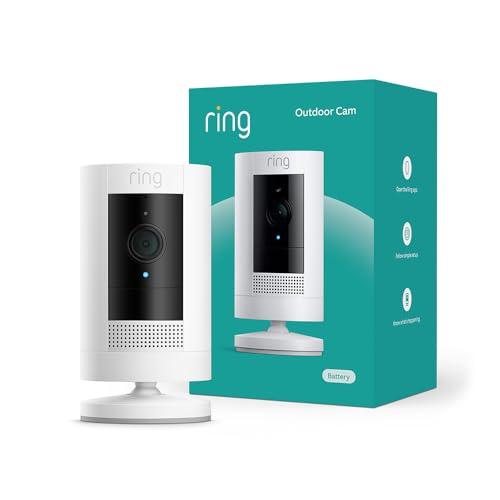 Ring Outdoor Cam (Stick Up Cam), Weather-resistant home or business security camera, outdoor ready, Live View, Color Night Vision, Two-Way Talk, motion alerts, Works with Alexa, White
