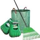 Gardzen Rake for Leaves and Hand Scoops Set, 67 inch Adjustable Long Handle, Crack Resistant Modified PE Rake & Scoops, Comes with Wrist Pads, 72 Gallon Bag, Gloves
