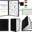 6 Sides Dry Erase Whiteboard Notebook Portable Notebook White Boards 12"x9"(a4) Small Folding Whiteboard Anti-ghosting Surface, Travel Dry Erase Mini White Board for Office, School, Study (Black)