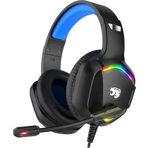 Gaming Headset with Microphone for Pc, Xbox One Series X/s, Ps4, Ps5, Switch, Stereo Wired Noise Cancelling Over-Ear Headphones with Mic, RGB, for Computer, Laptop, Mac, Nintendo (Blue)