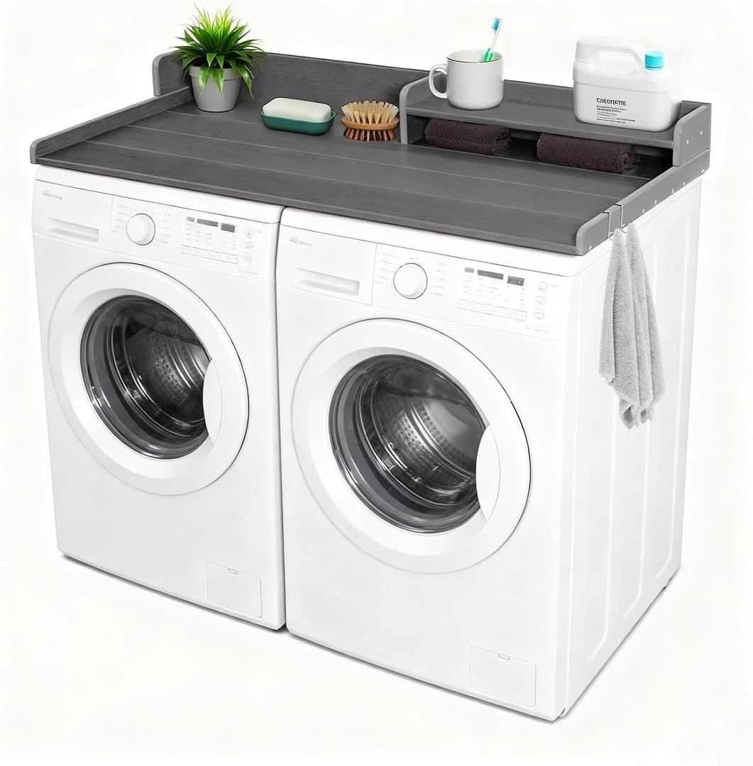 Washer Dryer Countertop with Shelf, HDPE 2-Tier Laundry Topper, 54" W x 27.6" D