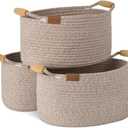 StorageWorks 13 Inch Rope Basket for Organizing, Cute Small Woven Baskets with Wooden Handles, Decorative Woven Storage Basket, Light Brown, 3-Pack