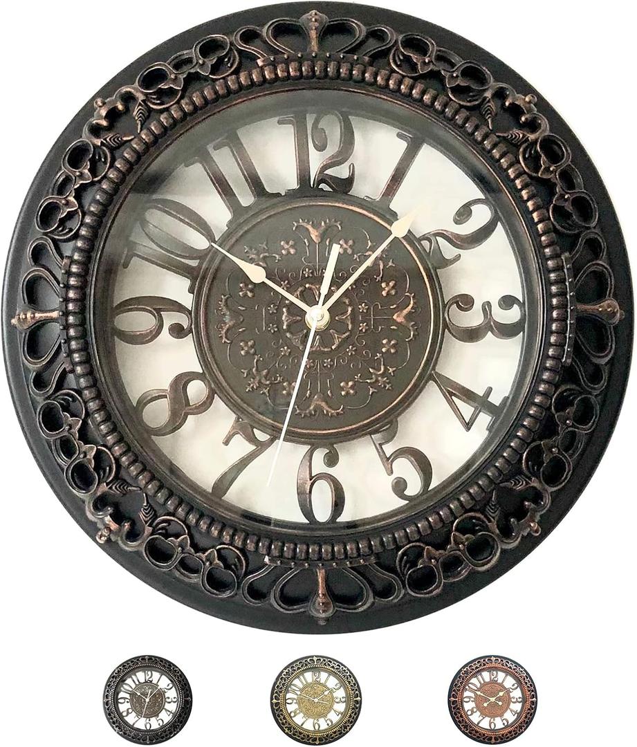 18 Inch Roman Numeral Wall Clock - Silent Non-Ticking Metal Frame with Glass Face, Battery Operated Vintage Decor for Living Room, Bedroom & Office (Antique Black)