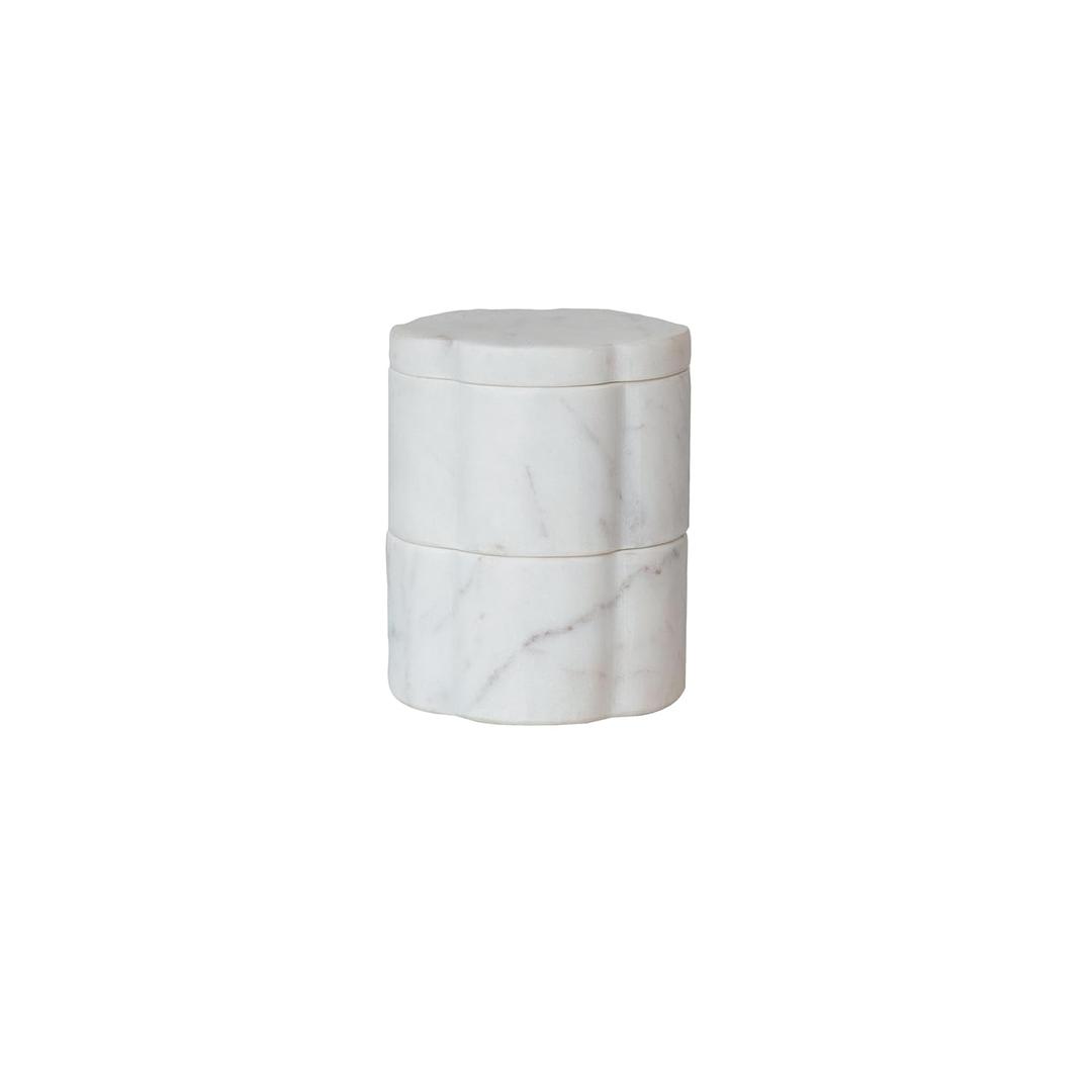 Creative Co-Op Elegant Marble Pinch Pot with Lid, White