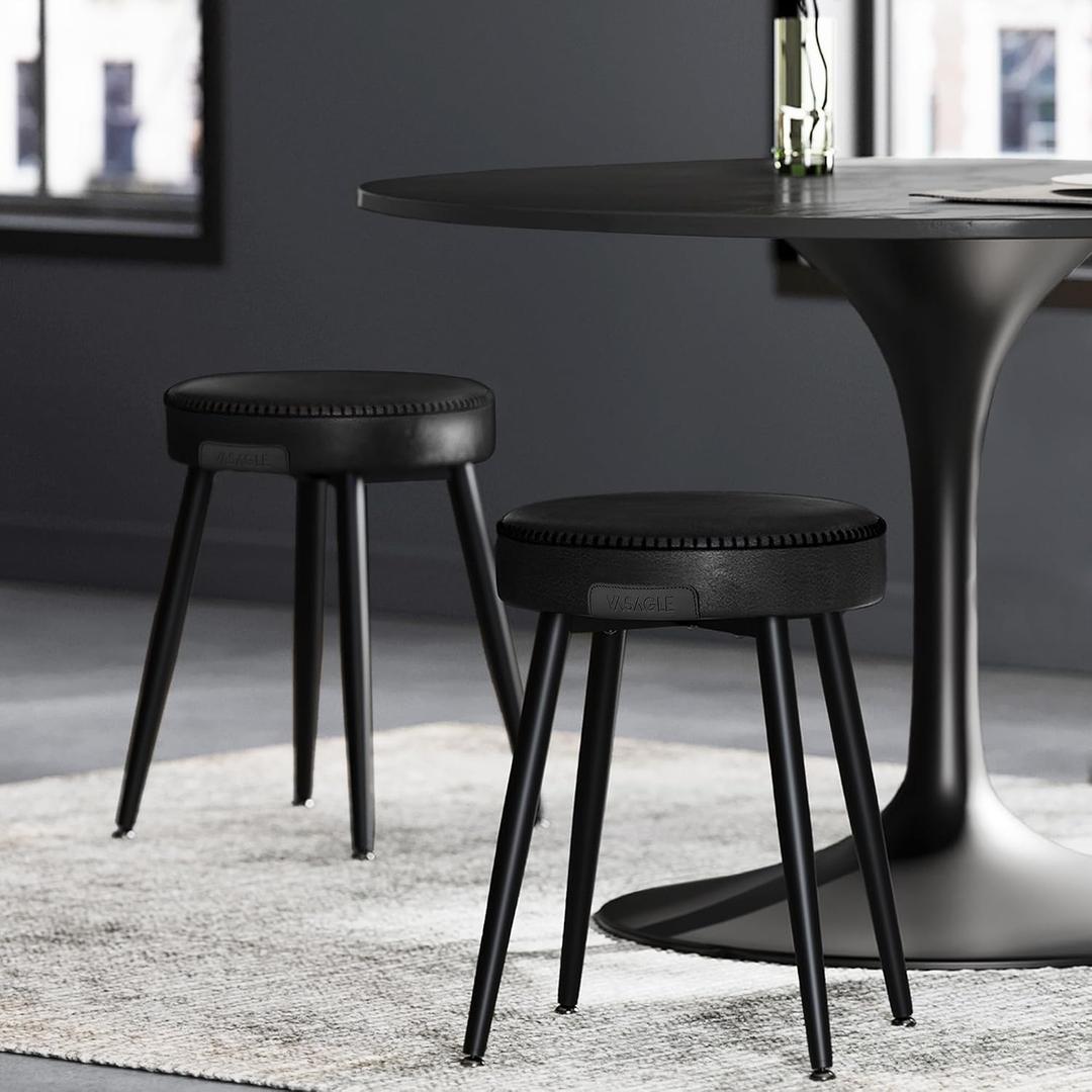VASAGLE EKHO Collection - Dining Chairs Stools Set of 2, Upholstered Kitchen Chairs, Vanity Stools, Synthetic Leather with Stitching, Mid-Century Modern, 19-Inch Tall, Easy Assembly, Ink Black, 2 Pack