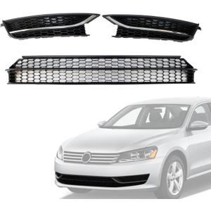 3PCS Front Bumper Lower Grille & Fog Lamp Bezel Cover Compatible With VW Passat 2012 2013 2014 2015 Replace# 561853665E 561853666E 561853677