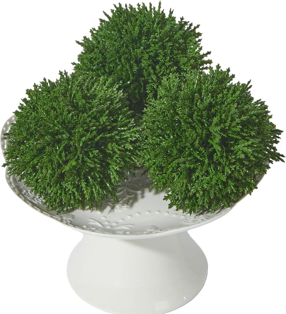 Heleze 4 Inch Decorative Balls, Real Touch Cedar Topiary Ball Faux Greenery Boxwood Balls for Centerpiece Bowls Farmhouse Home Decor 3 Pcs
