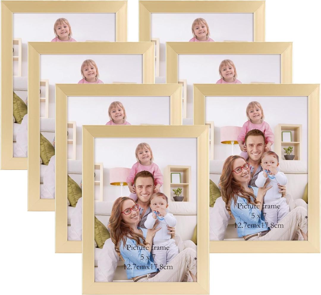 Giftgarden 5x7 Picture Frame Gold Set of 7, Multi Modern 5 x 7 Frames for Wall or Tabletop Display, Golden