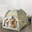 Cat Bed Tents Dog House Indoor Outdoor Lace Mesh Breathable Windows Door Curtains Removable Portable Nest Teepe House (Medium,Green&Yellow)