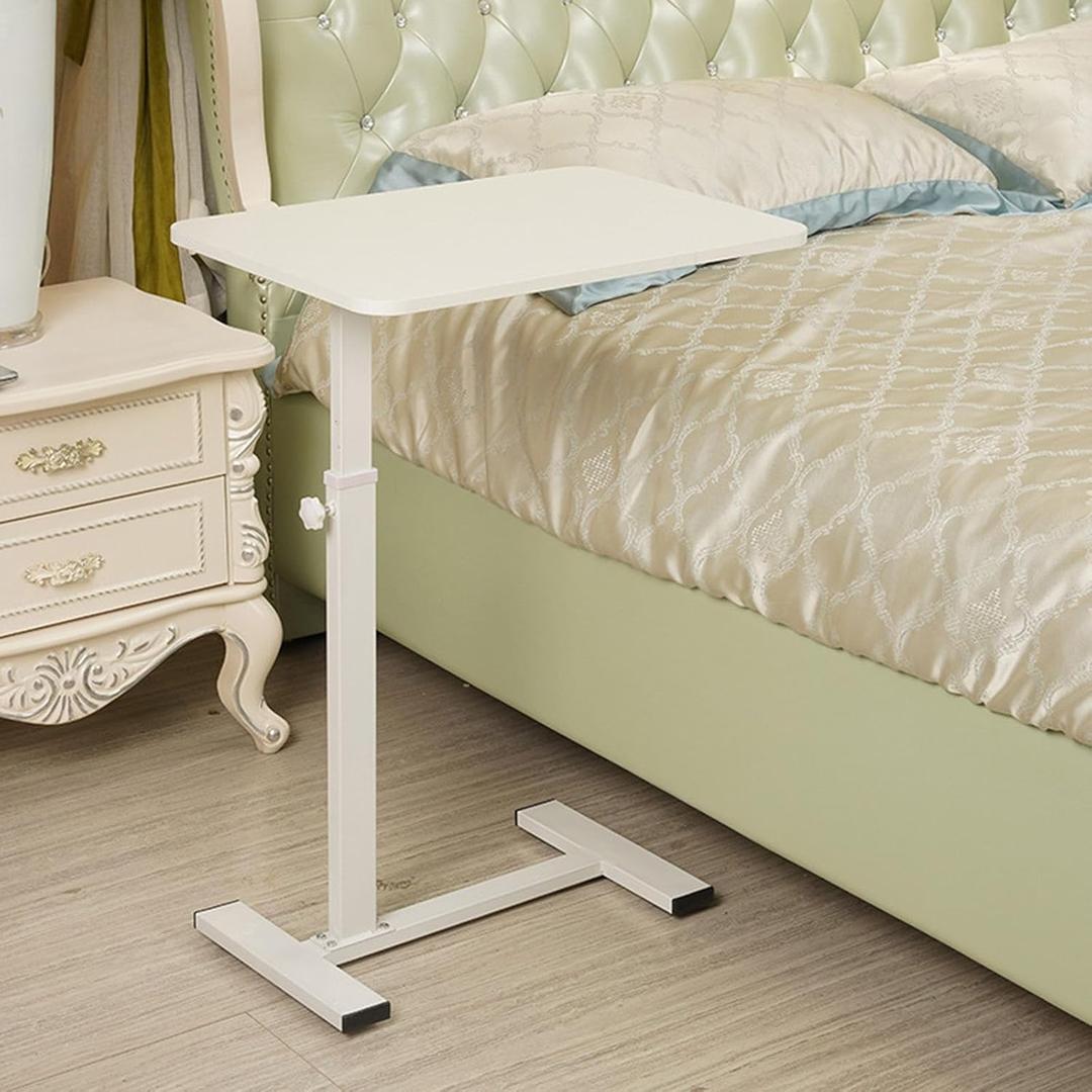 Bedside Table with Wheels,Height Adjustable Overbed Table,Rolling Laptop Table, Mobile Computer Table,White
