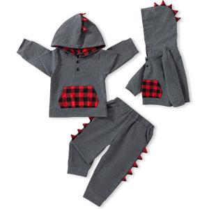 NZRVAWS Toddler Baby Boy Clothes Letter Printed Plaid Hoodie Shirt Denim Ripped Jean Pants Infant Fall Winter Outfits 6M-8T (12-18 Months)