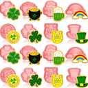 16 Pieces St. Patrick's Day Cookie Cutter 3D Plastic Cookie Stampers Shamrock Four Leaf Clover Horseshoe Beer Mug Gold Pot of Gold Rainbow Hat Biscuit Cutters for Irish Holiday Party (Elegant Style)