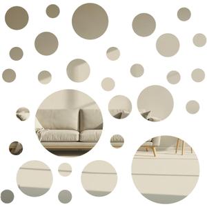 30Pcs Round Mirror Tiles Self Adhesive, 4 Sizes Acrylic Mirror Wall Decals Mirrors Tile Decorative Mosaic Mirrors Sheets for Bathroom, Bedroom, Wall Decor, DIY Projects