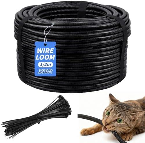 250FT Split Wire Loom Tubing, 1/2 Inch Wire Protector Tubing, Automotive Wire Flexible Conduit Cord Covers with 20 Cable Ties for Automotive Marine RV Agriculture Electrical Cable Protection