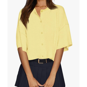 Cicy Bell Womens Half Sleeve Cardigan Sweaters Cropped Button Down Tops Oversized Lightweight Ribbed Knit Summer Outfits L