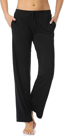 Air Curvey Casual Womens Pants Soft Lounge Pants Sleep Pajama Bottoms With Pocket, Black, L