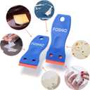 FOSHIO Plastic Razor Blade Scraper Include 2PCS Scraper Tool and 100PCS Blades for Gasket Remover, Labels Decal and Adhesive Remover for Windows and Glass (Blue)