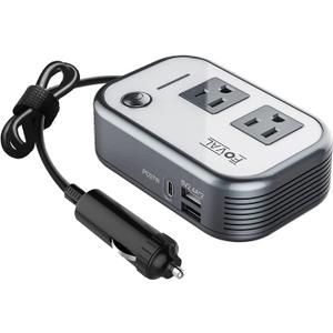 FOVAL 200W Car Power Inverter, DC 12V to 110V AC Car Laptop Charger Fast Charger Converter with [27W PD USB-C] & Dual USB Ports Multi-Protection Car Outlet Adapter Power Inverter for Vehicles