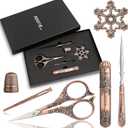 Embroidery Scissors Kits, Sewing Kit with Sewing Needle Case, Complete Vintage Sewing Tools, European Style Sewing Scissors, Thimble and Metal Floss Bobbin for Needlework, Sewing, Craft(Coppery)