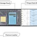 7 Ring Business Check Book Binder, 600 Checks Capacity for 9" x 13" Sheets, PU Leather Checkbook Holder with Zip Pouch [Dark Blue]