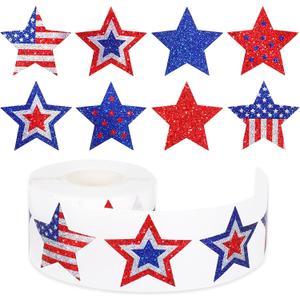2 x AnyDesign 600Pcs Patriotic Star Stickers Roll Blue Red Silver Stars Labels American Flag Self-Adhesive Independence Day Stickers for 4th of July Memorial Day Water Bottle Luggage Decor, 8 Design