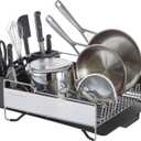 KitchenAid Large Capacity Full Size Rust Resistant Dish Rack with Angled Drain Board and Removable Flatware Caddy, Light Grey