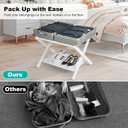 VASMIA Luggage Rack, Folding Suitcase Stand with Storage Shelf,Bamboo Luggage Stand for Guest Room,Bedroon and Hotel,Holds up to 131 lb,Fit Most Luggage Size,White