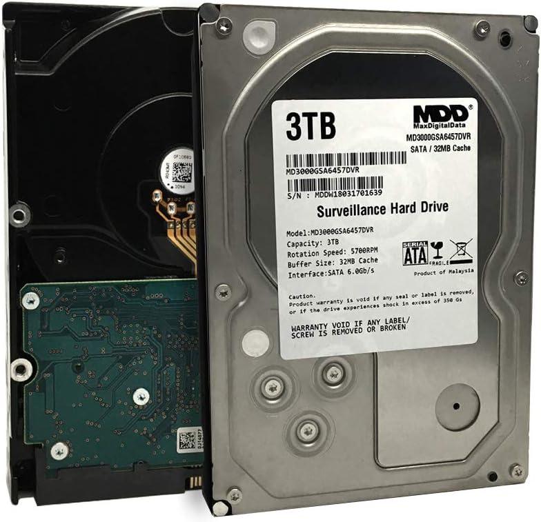 MDD MAXDIGITALDATA 3TB 32MB Cache 5700PM SATA 6.0Gb/s 3.5'' Internal Surveillance CCTV DVR Hard Drive (MD3000GSA3257DVR) 