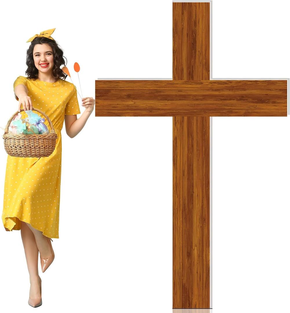 Novabright 5 ft Easter Cross Cardboard Cutout Stand up Life Size He is Risen Easter Party Decoration Jesus Christ Photo Props for Church Sunday School Communion Baptism Christian Background